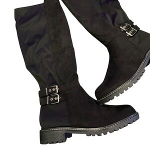 City Chic Samara Black Knee High Lug Sole Buckle Boots Size 44 NEW SZ 13‎ US